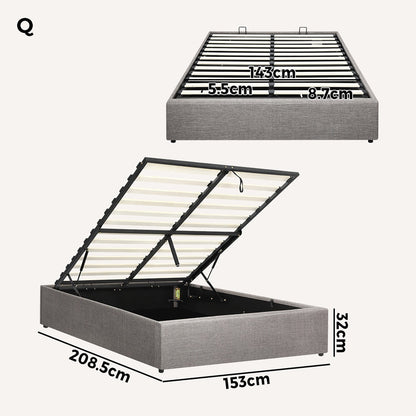 Larkham Grey Gas Lift Bed Base - Queen