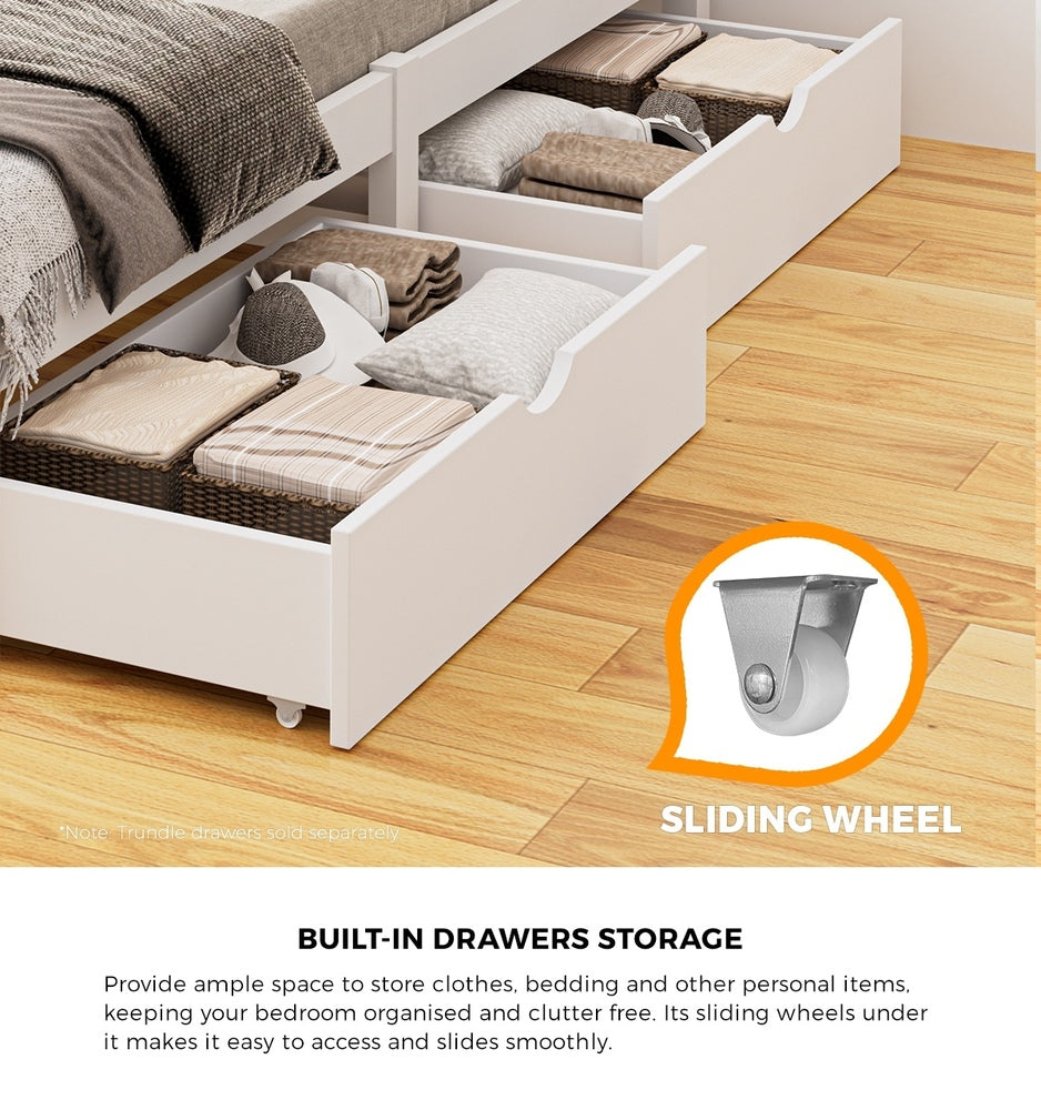 Nala Bed Frame with Trundle Drawers White