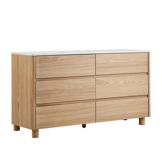 Coney Faux Marble 6 Drawer Chest Natural