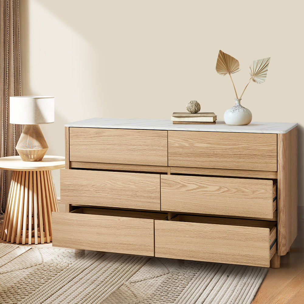 Coney Faux Marble 6 Drawer Chest Natural