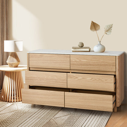 Coney Faux Marble 6 Drawer Chest Natural