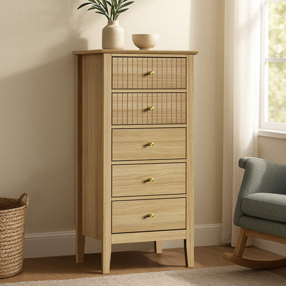 Hilda 5 Drawer Slim Tallboy Natural
