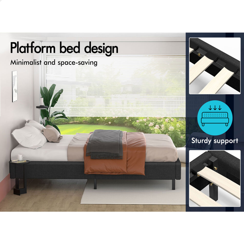 Maryam Upholstered Bed Base Charcoal