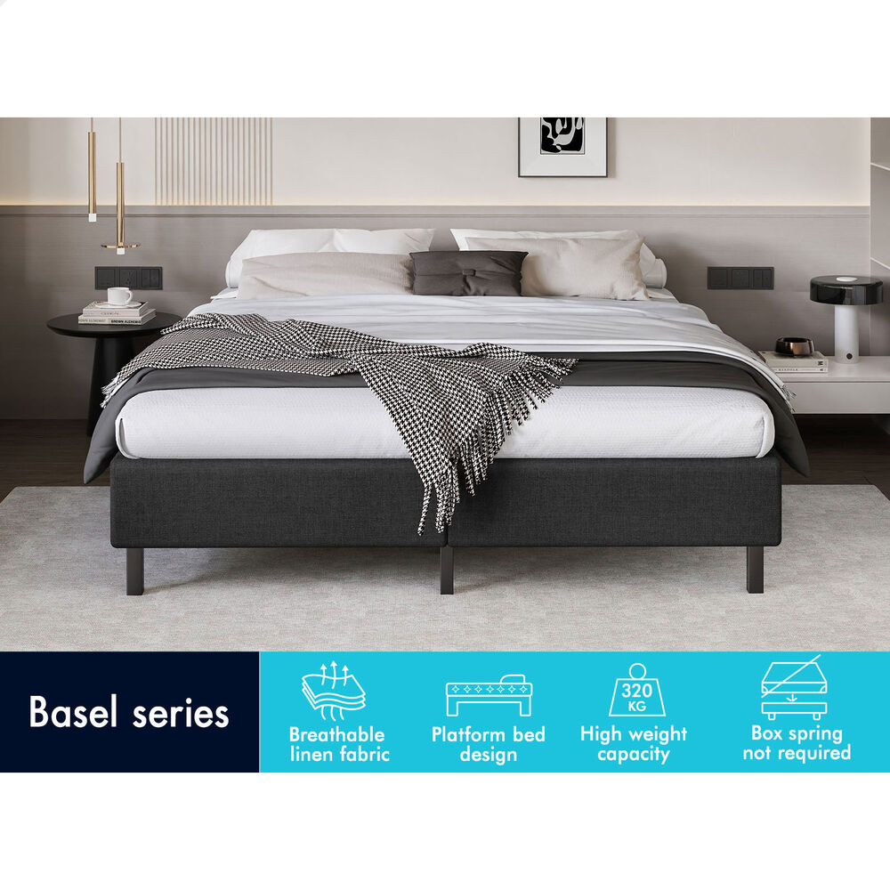 Maryam Upholstered Bed Base Charcoal