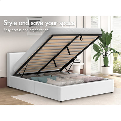 Houston Faux Leather Gas Lift Bed White