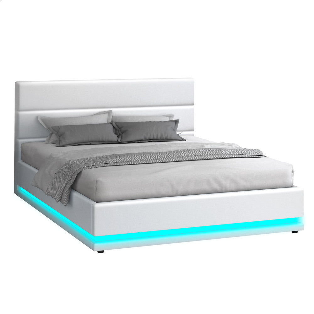 White Aurora PU Leather Gas Lift Bed