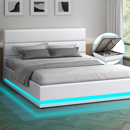 White Aurora PU Leather Gas Lift Bed