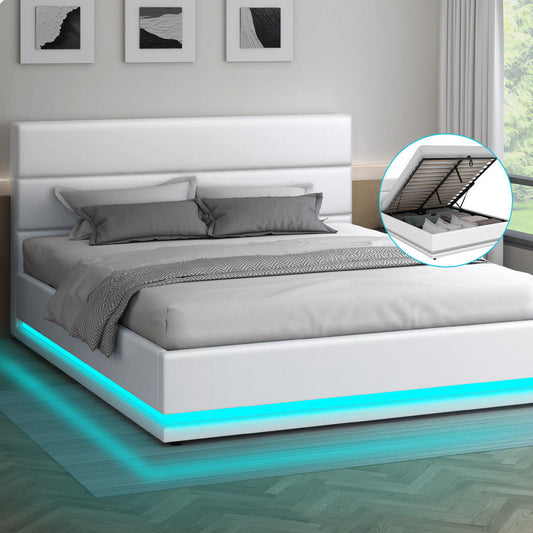 White Aurora PU Leather Gas Lift Bed