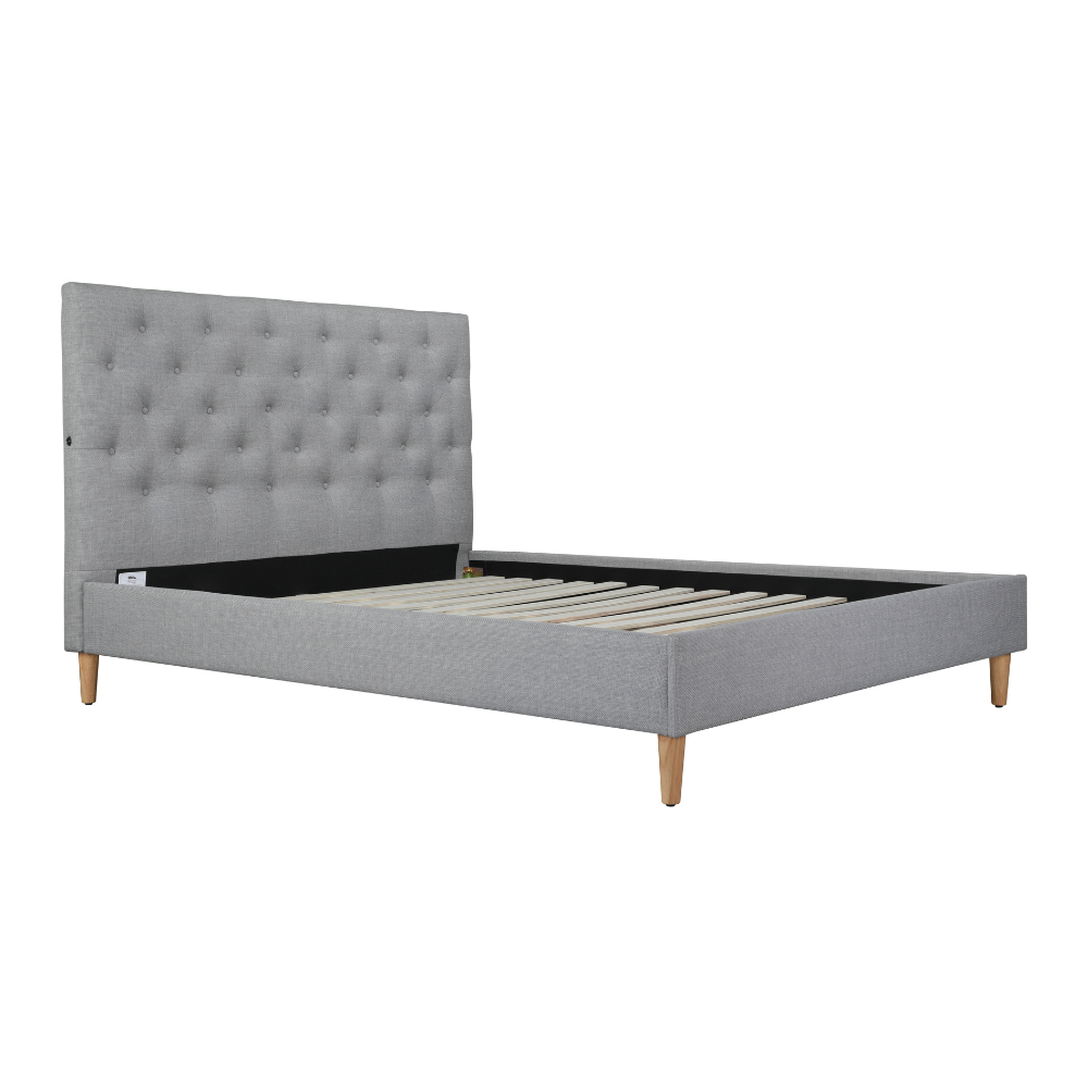 Ruby Upholstered Bed Frame With USB Grey Queen