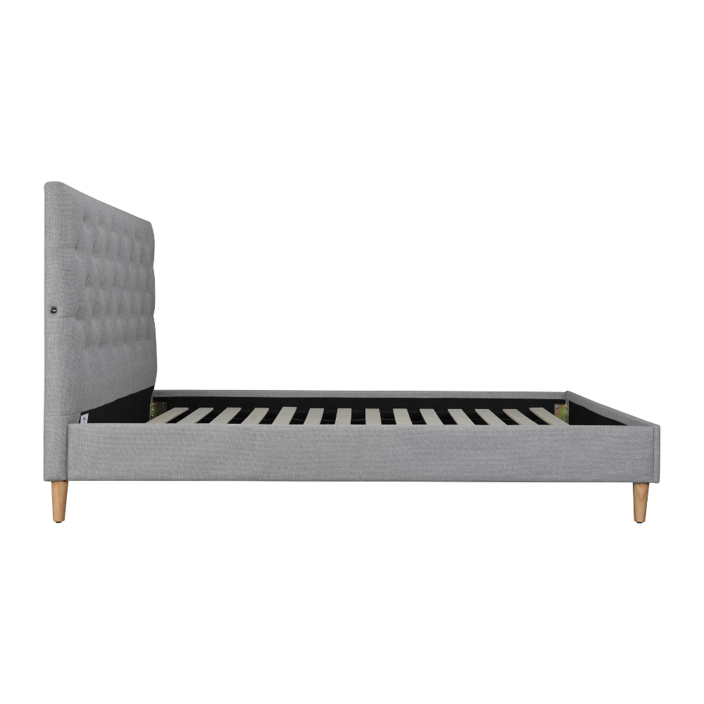 Ruby Upholstered Bed Frame With USB Grey Queen