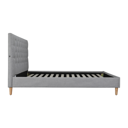 Ruby Upholstered Bed Frame With USB Grey Queen