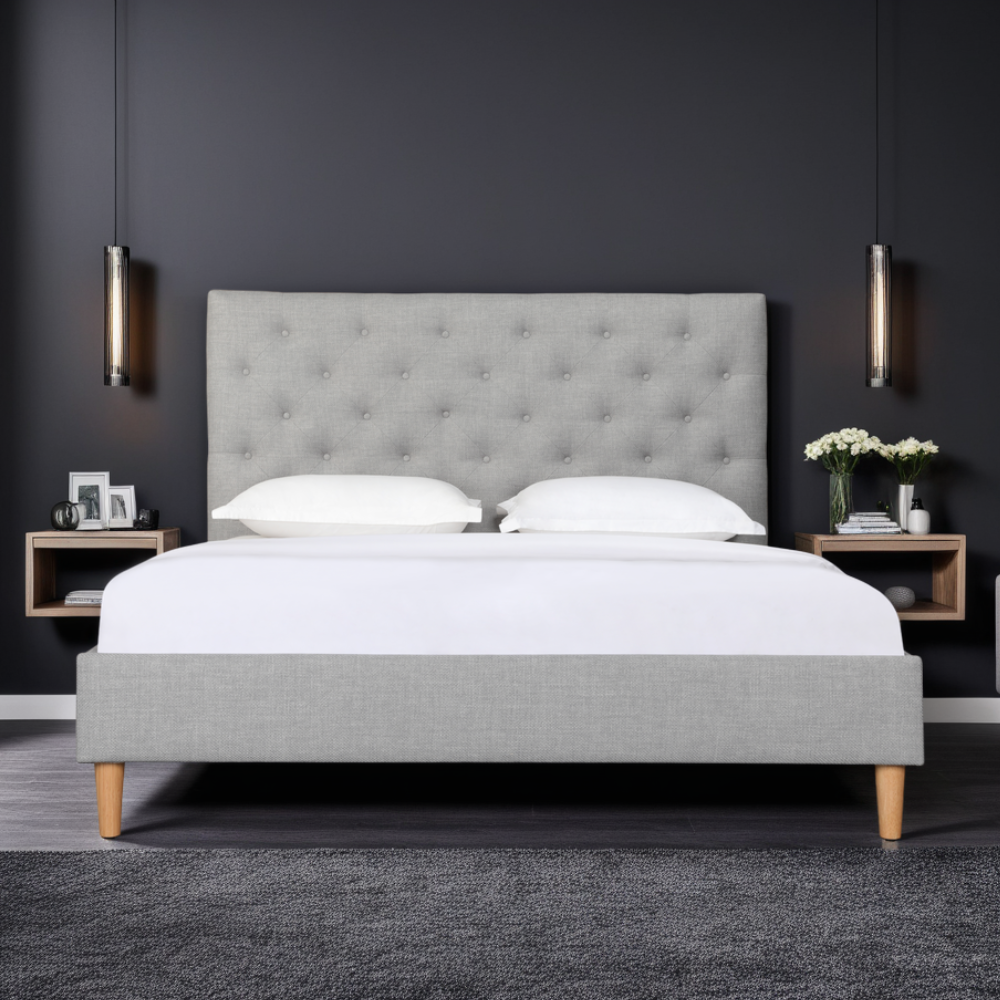 Ruby Upholstered Bed Frame With USB Grey Queen