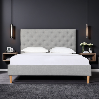 Ruby Upholstered Bed Frame With USB Grey Queen