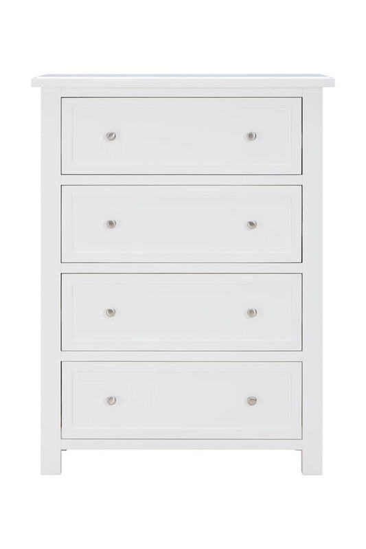 Hamptons Tallboy 4 Drawer White