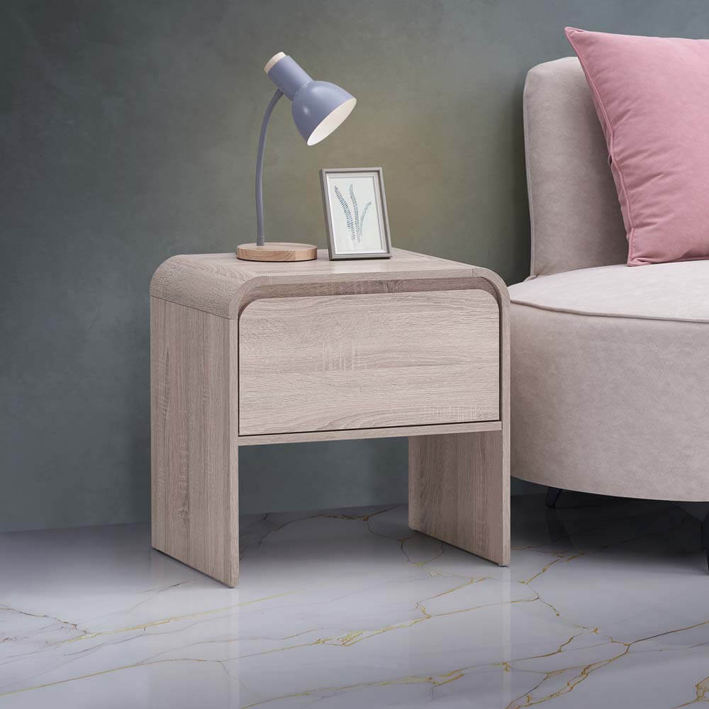 Natalya Bedside Unit Nightstand Side Table 1 Drawer Oak