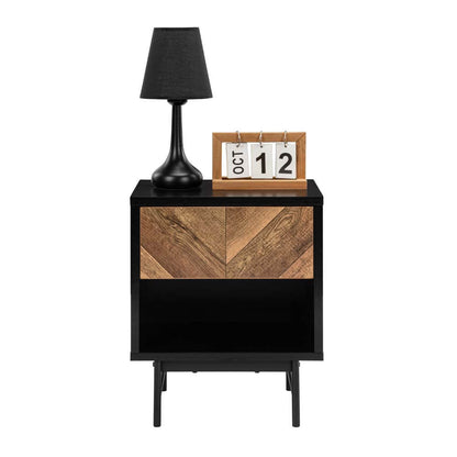Verona Bedside Side Table Nightstand 1 Drawer Woodgrain and Black