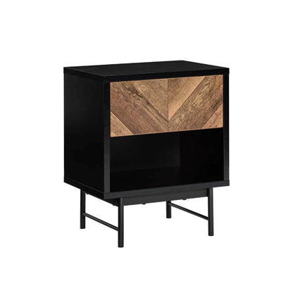 Verona Bedside Side Table Nightstand 1 Drawer Woodgrain and Black