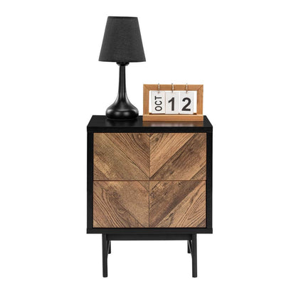 Verona Bedside Side Table Nightstand 2 Drawer Woodgrain and Black