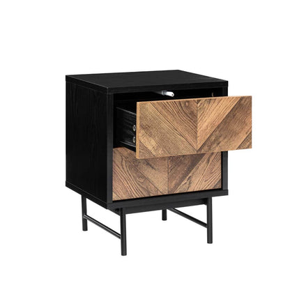 Verona Bedside Side Table Nightstand 2 Drawer Woodgrain and Black