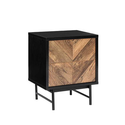 Verona Bedside Side Table Nightstand 2 Drawer Woodgrain and Black