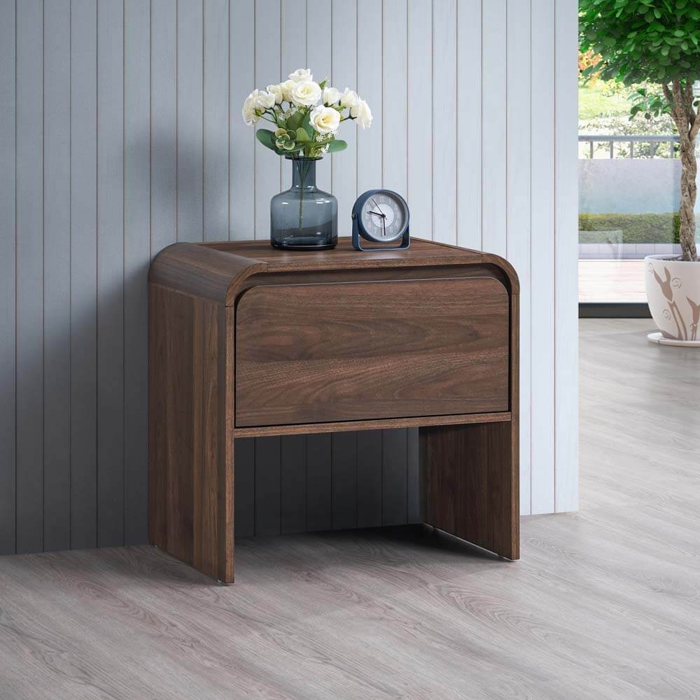 Natalya Bedside Unit Nightstand Side Table 1 Drawer Walnut