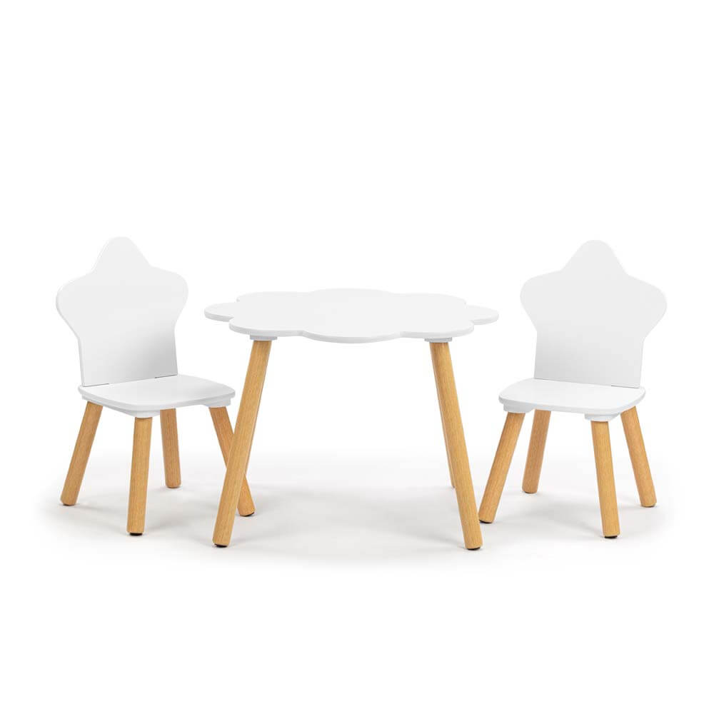 Cloud Kids Table and 2 Chairs Set Star and Cloud Play Set White