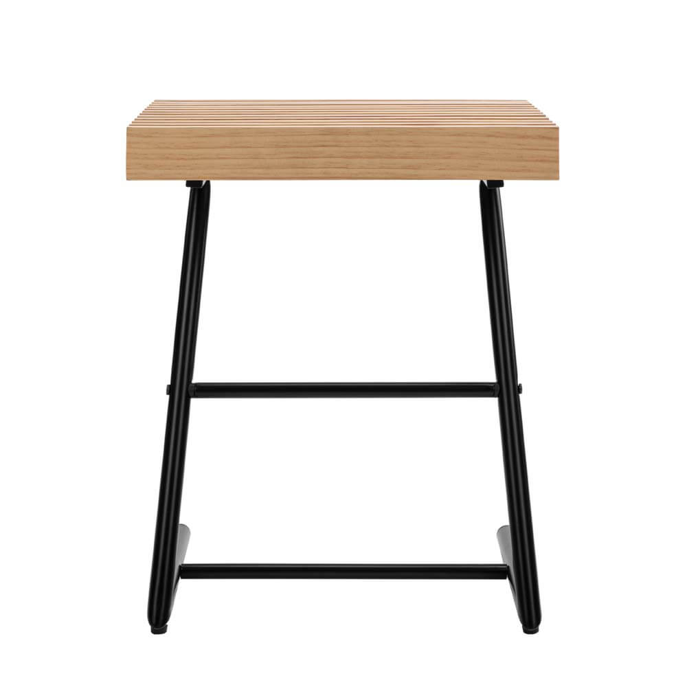 Regine Side Table Bedside End Unit Slatted Top Oak and Black