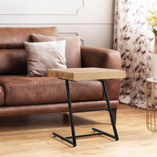 Regine Side Table Bedside End Unit Slatted Top Oak and Black