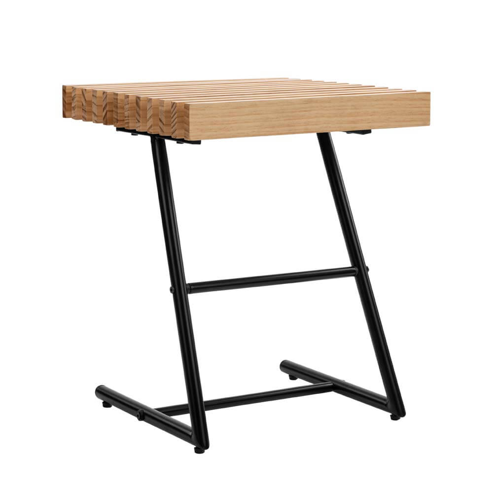 Regine Side Table Bedside End Unit Slatted Top Oak and Black