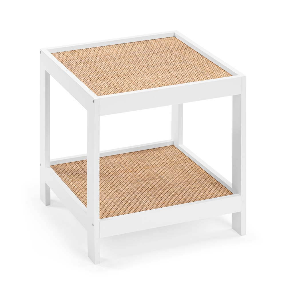 Soraya Side Table Bedside Table Open Shelf White and Rattan