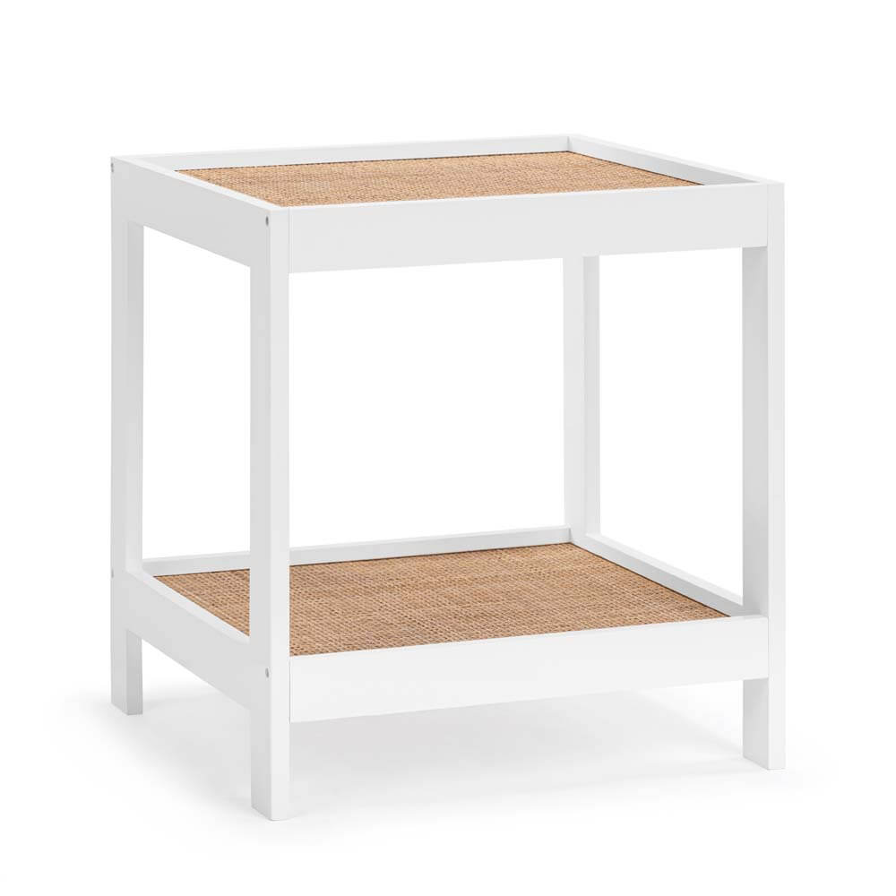 Soraya Side Table Bedside Table Open Shelf White and Rattan