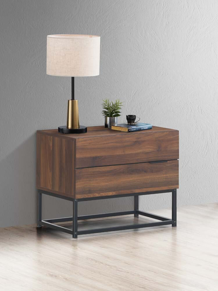 Cody Bedside Table 2 Drawer Industrial Side Table Nightstand Woodgrain