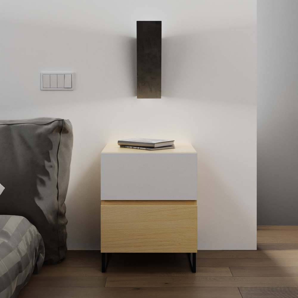 Monroe Bedside Unit Side Table Nightstand 2 Drawer Woodgrain and White