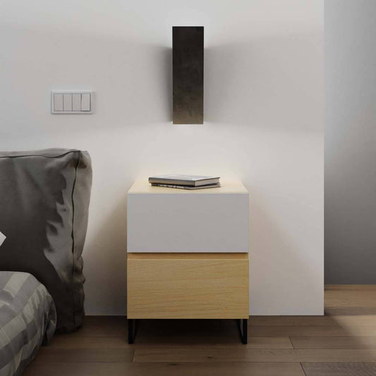 Monroe Bedside Unit Side Table Nightstand 2 Drawer Woodgrain and White