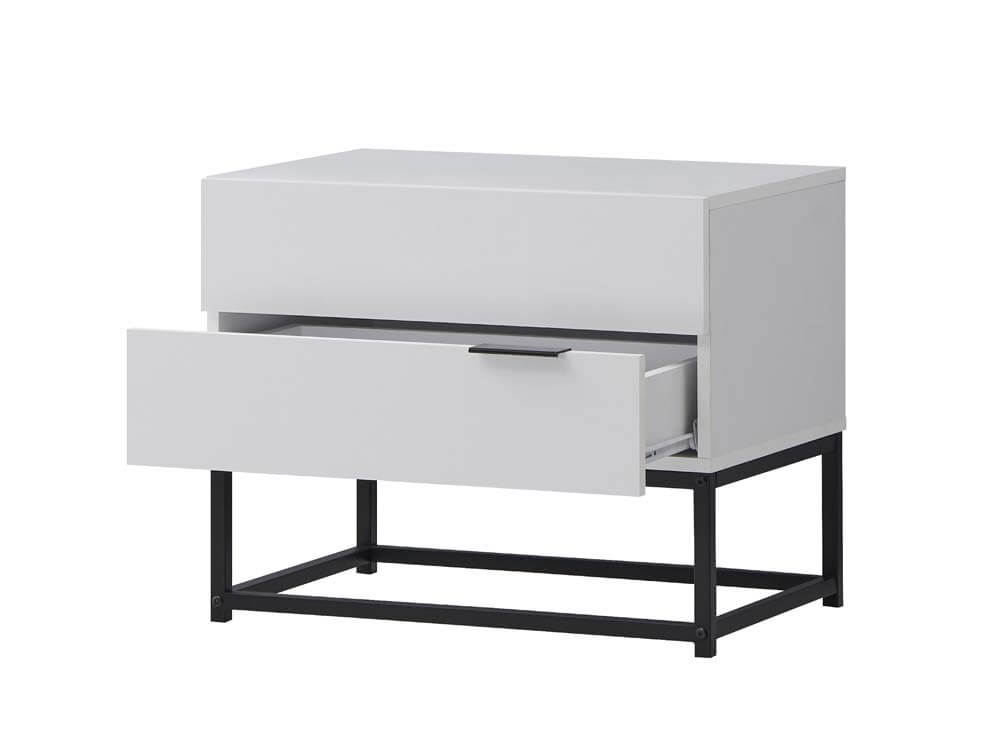 Cody Bedside Table 2 Drawer Industrial Side Table Nightstand White