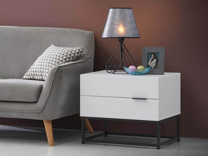 Cody Bedside Table 2 Drawer Industrial Side Table Nightstand White