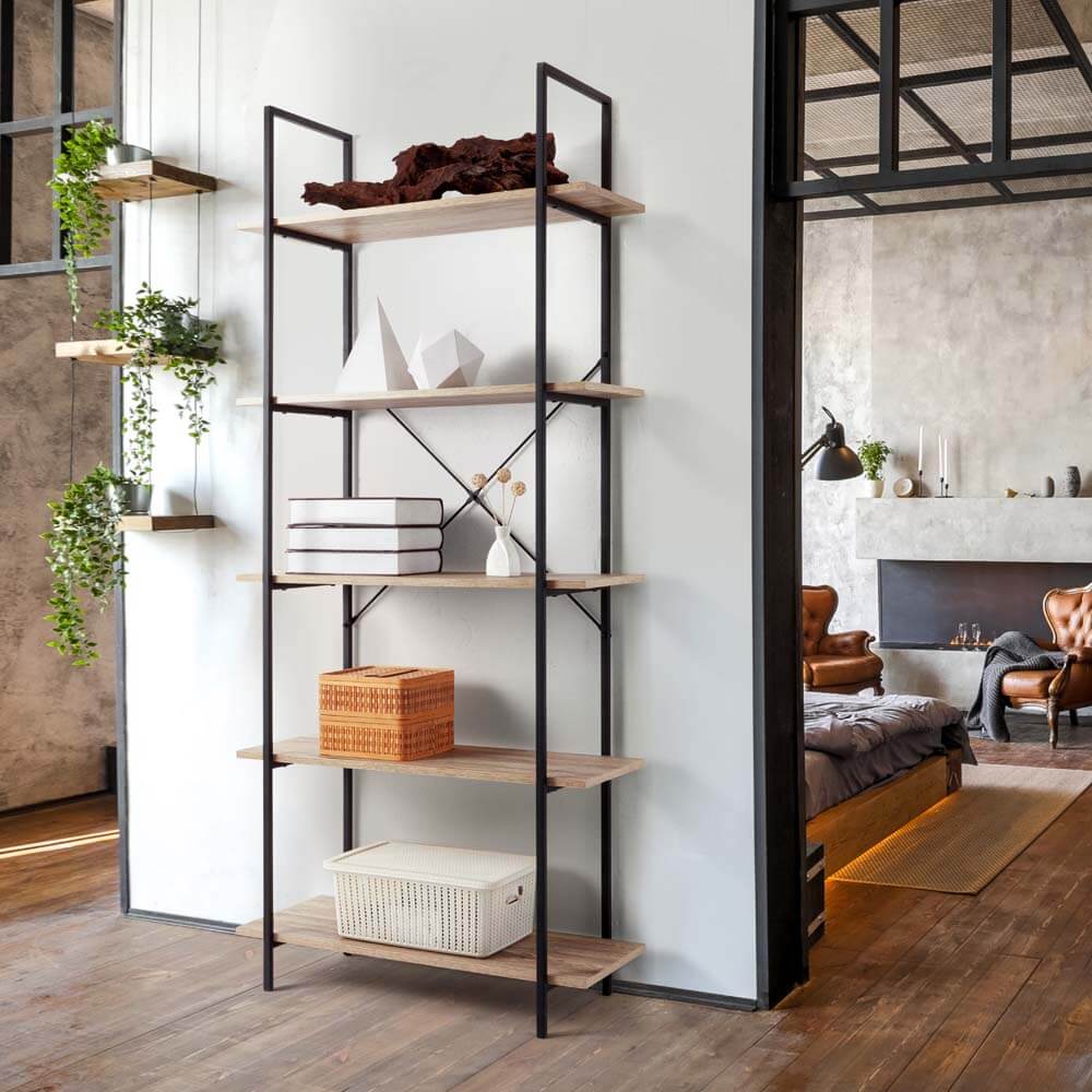 Hadley Bookshelf Display Cabinet 80Cmw 5 Tier Industrial Bookcase Storage Display Shelf