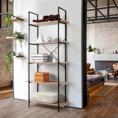 Hadley Bookshelf Display Cabinet 80Cmw 5 Tier Industrial Bookcase Storage Display Shelf