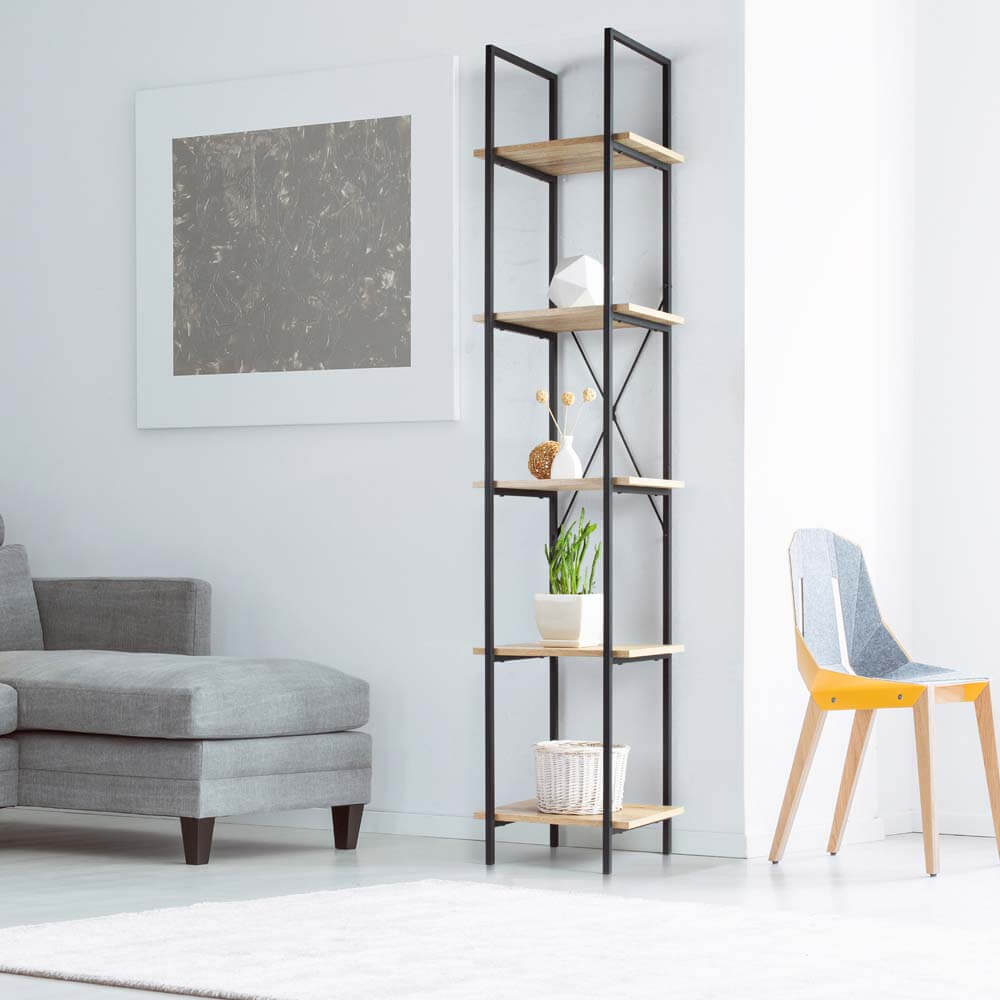 Hadley Bookshelf Display Cabinet 40Cmw 5 Tier Industrial Bookcase Storage Display Shelf