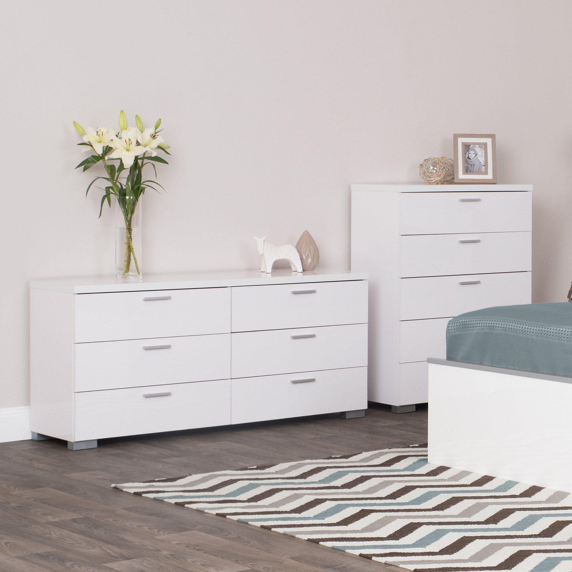 Elisha High Gloss 6 Drawer Chest - White